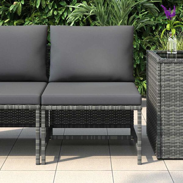 vidaXL Sectional Middle Sofa with Cushions Grey Poly Rattan