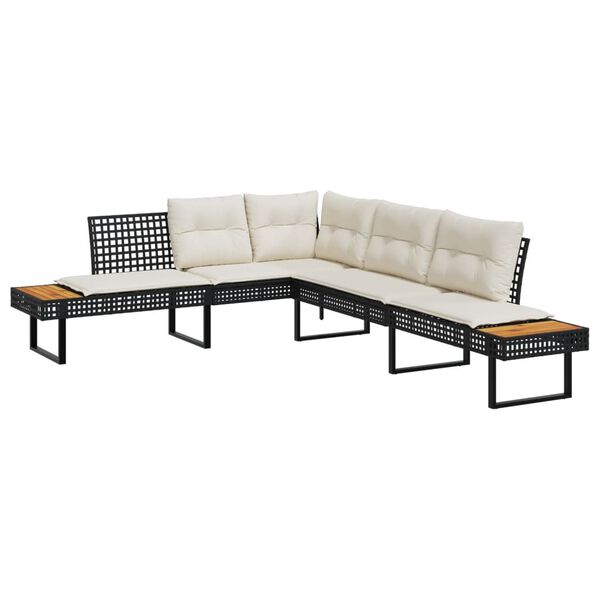 vidaXL 2 Piece Garden Sofa Set with Cushions Black Poly Rattan and Acacia
