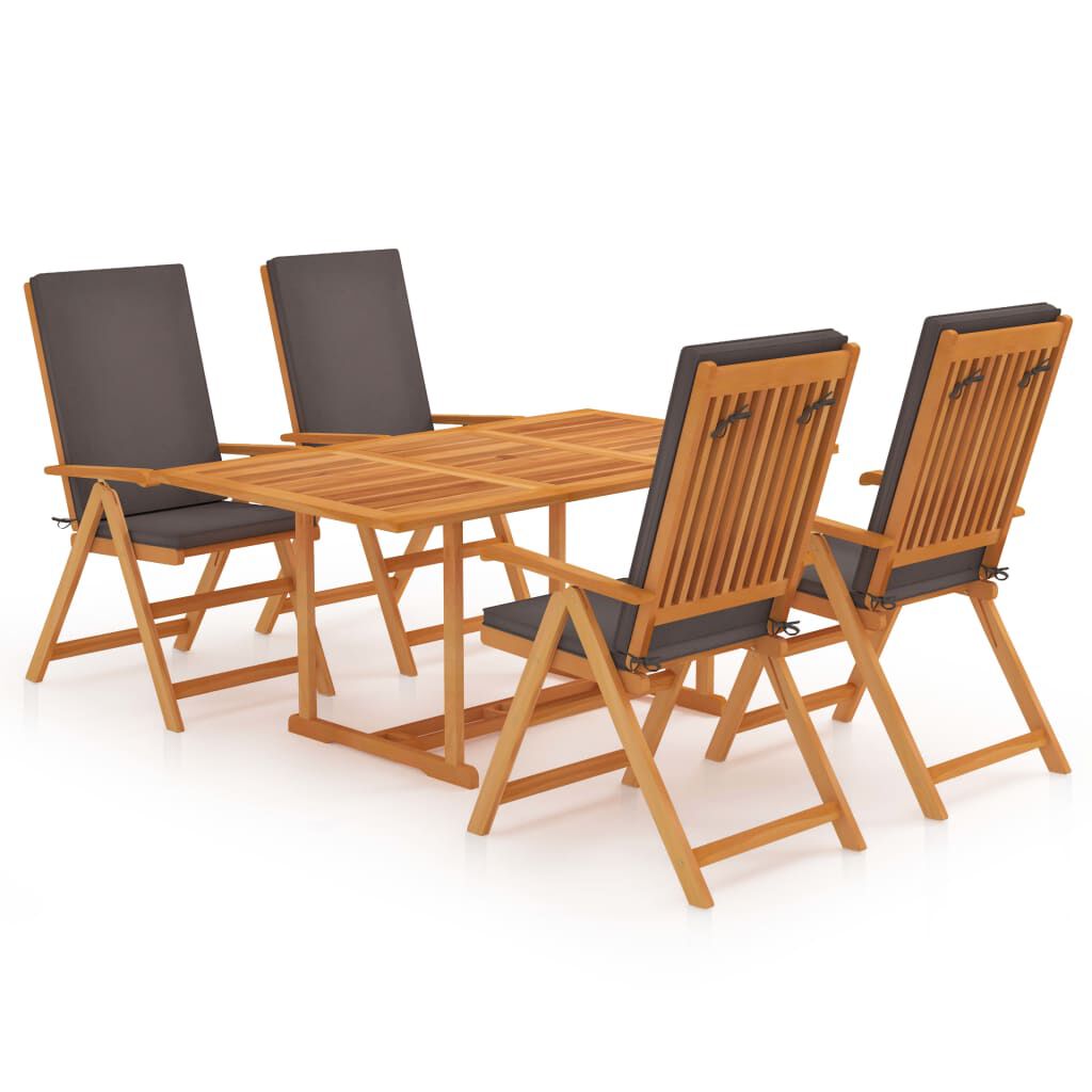 vidaXL 5 Piece Garden Dining Set with Grey Cushions Solid Teak Wood