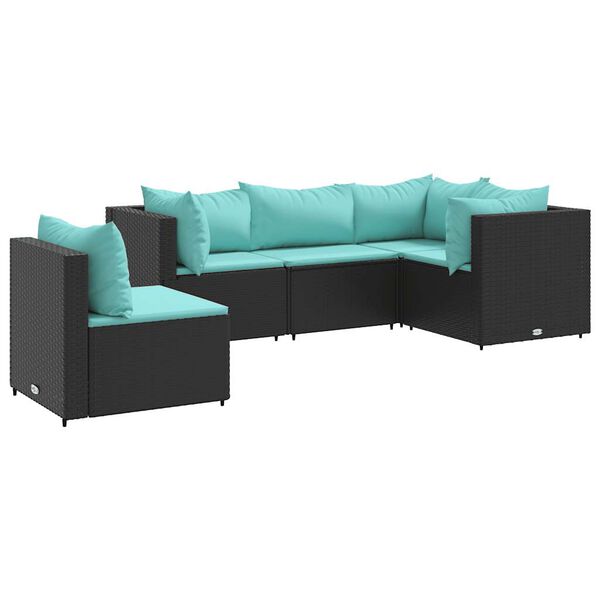 vidaXL 5 Piece Garden Lounge Set with Cushions Black Poly Rattan