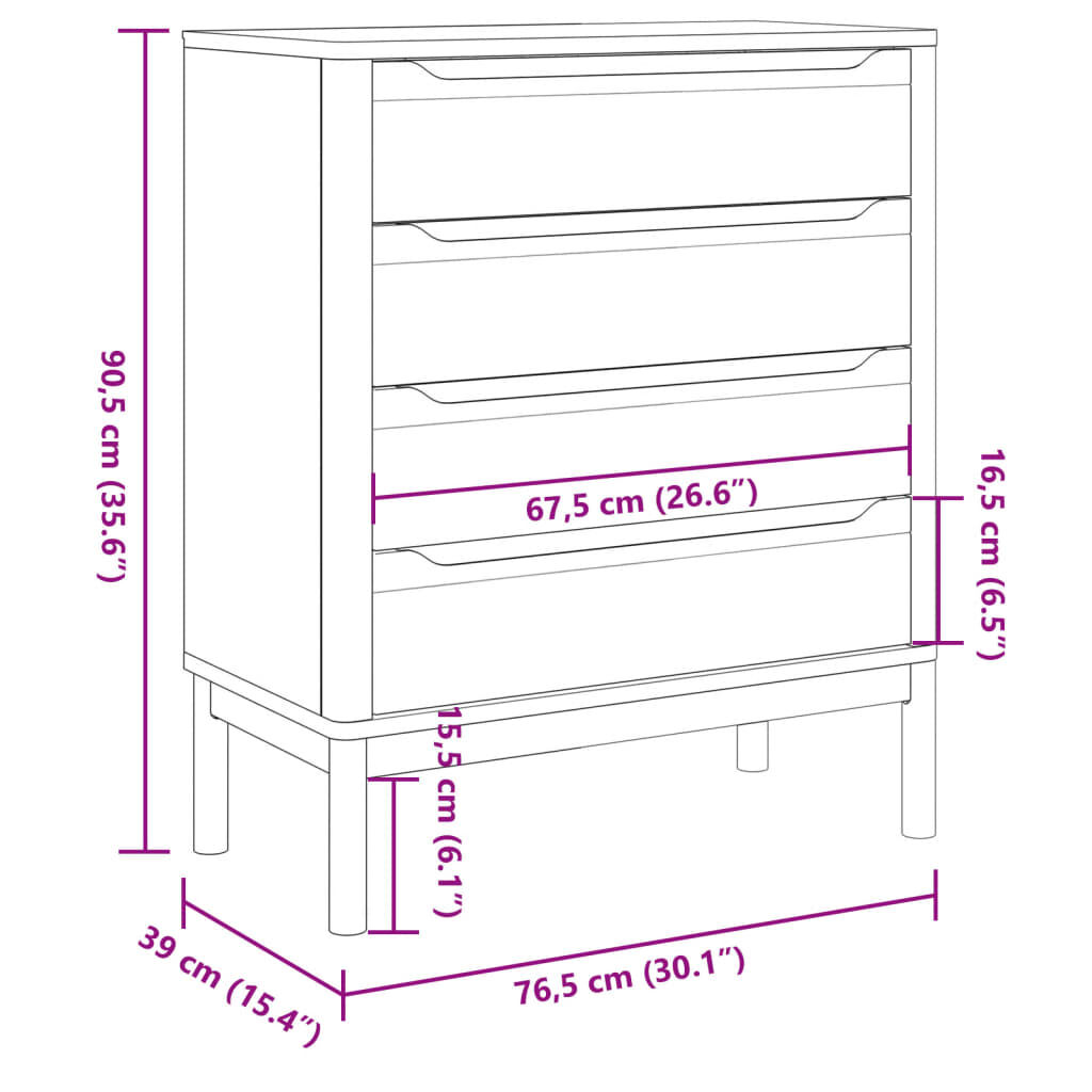 vidaXL Chest of Drawers FLORO White Solid Wood Pine