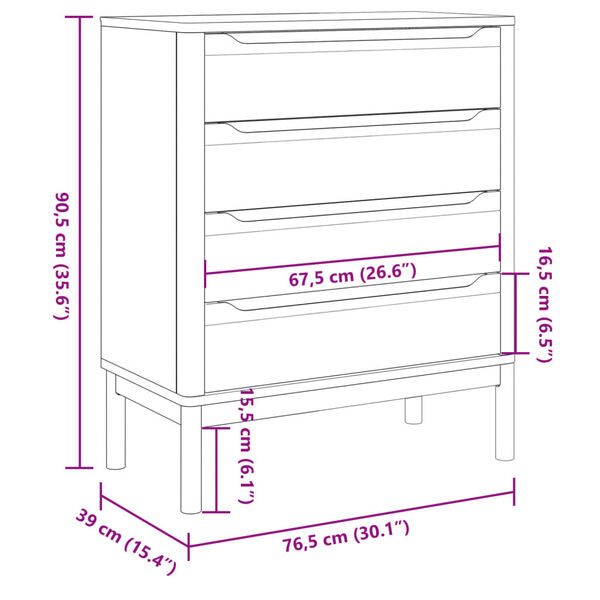 vidaXL Chest of Drawers FLORO White Solid Wood Pine