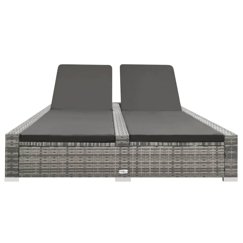 vidaXL Double Sun Lounger Poly Rattan Grey