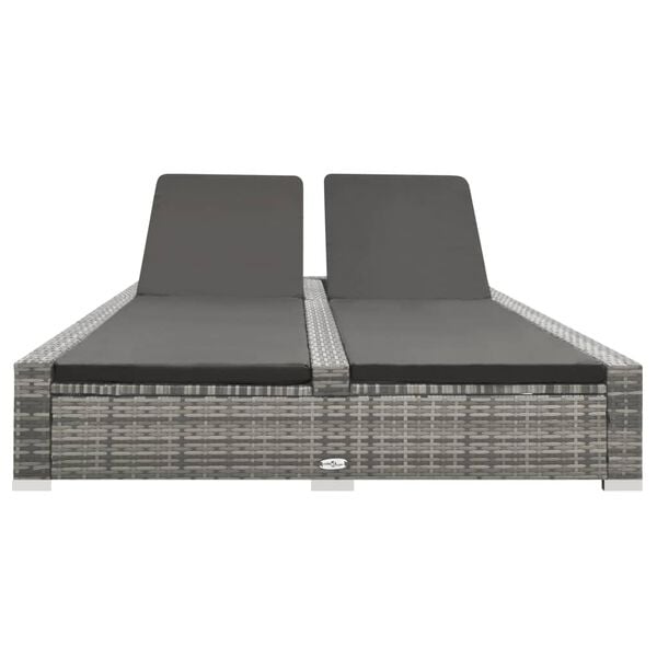 vidaXL Double Sun Lounger Poly Rattan Grey