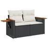 vidaXL Garden Sofa with Cushions 2-Seater Black Poly Rattan
