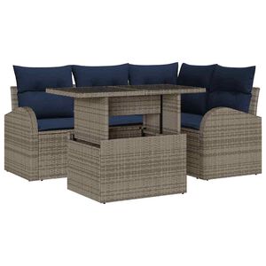 vidaXL Garden Sofa Set 5 pcs Grey and Navy Blue Poly Rattan