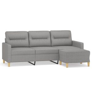 vidaXL 3-Seater Sofa with Footstool Light Grey 180 cm Fabric