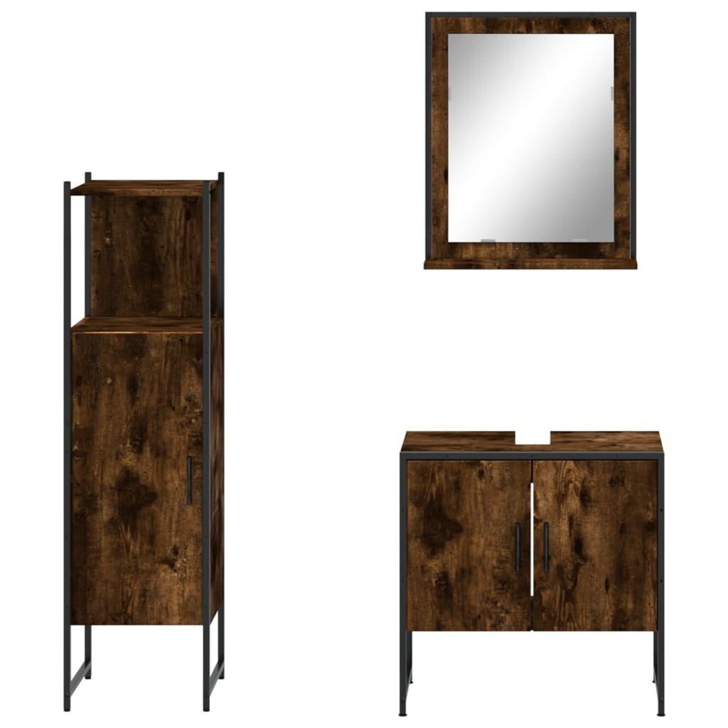 vidaXL 3 Piece Bathroom Cabinet Set Smoked Oak Engineered Wood