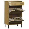 vidaXL Shoe Rack with Metal Legs Brown Solid Wood Pine OSLO
