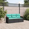 vidaXL 3 Piece Garden Sofa Set with Cushions Black Poly Rattan
