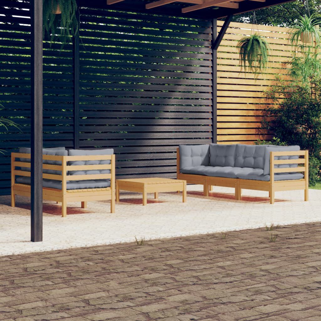 vidaXL 6 Piece Garden Lounge Set with Grey Cushions Pinewood