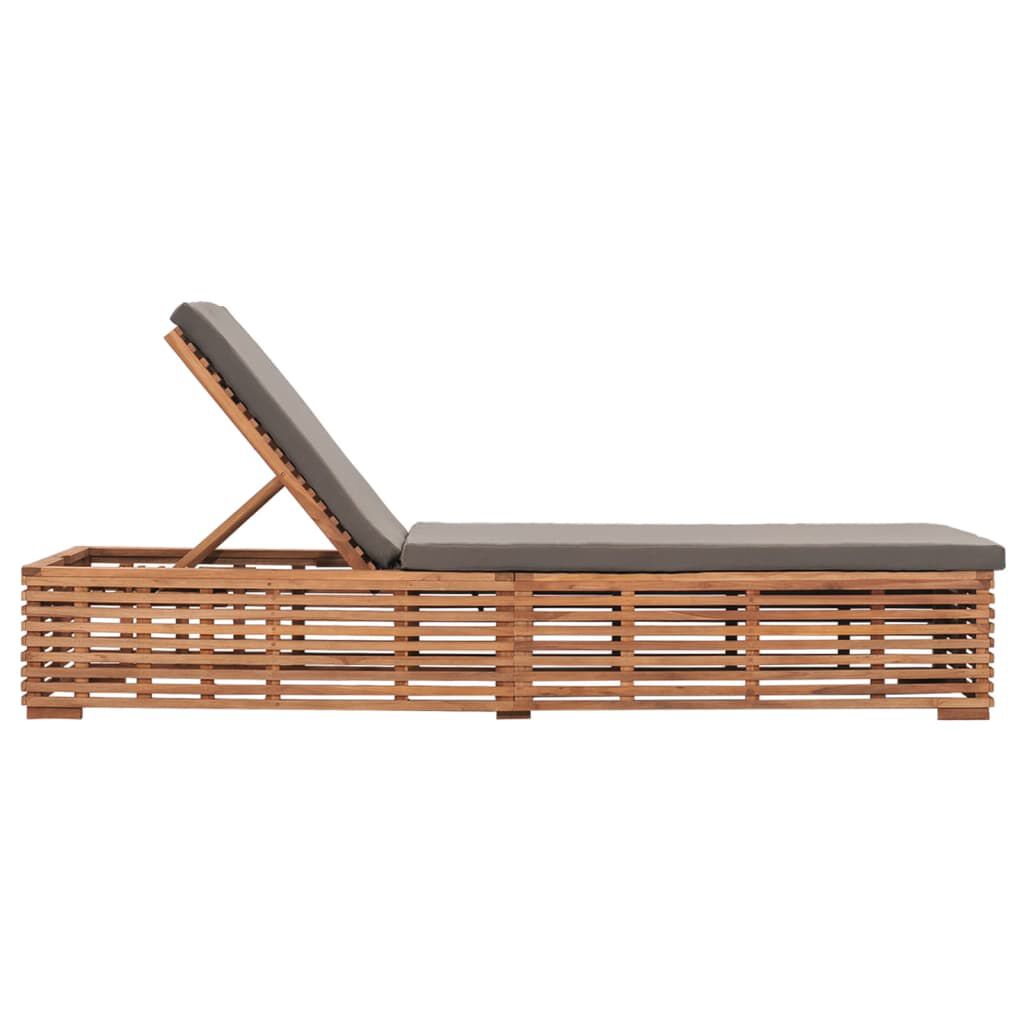 vidaXL Sun Lounger with Dark Grey Cushion Solid Teak Wood
