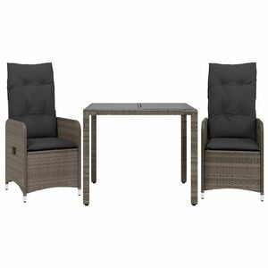 vidaXL 9 Piece Garden Bistro Set with Cushions Grey Poly Rattan