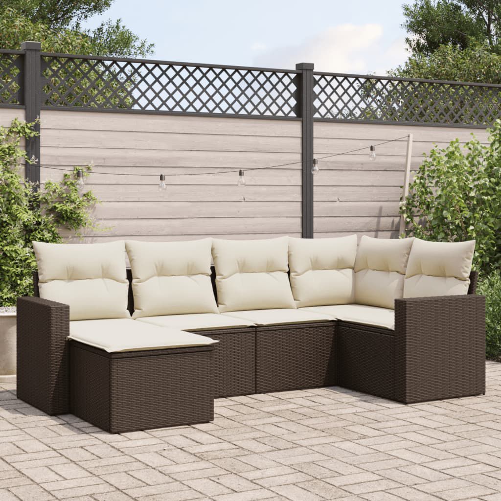 vidaXL 6 Piece Garden Sofa Set with Cushions Brown Poly Rattan