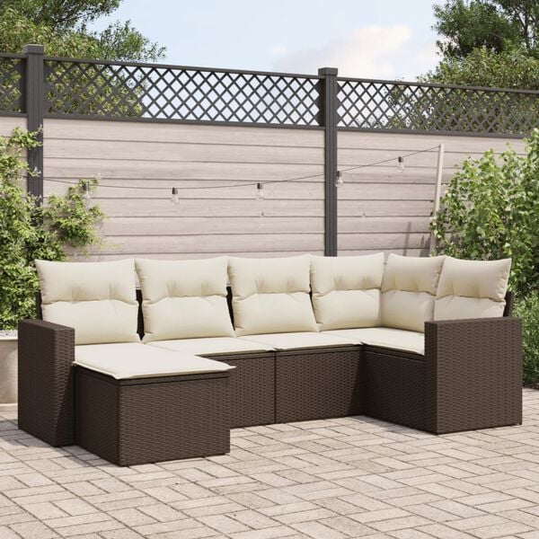 vidaXL 6 Piece Garden Sofa Set with Cushions Brown Poly Rattan