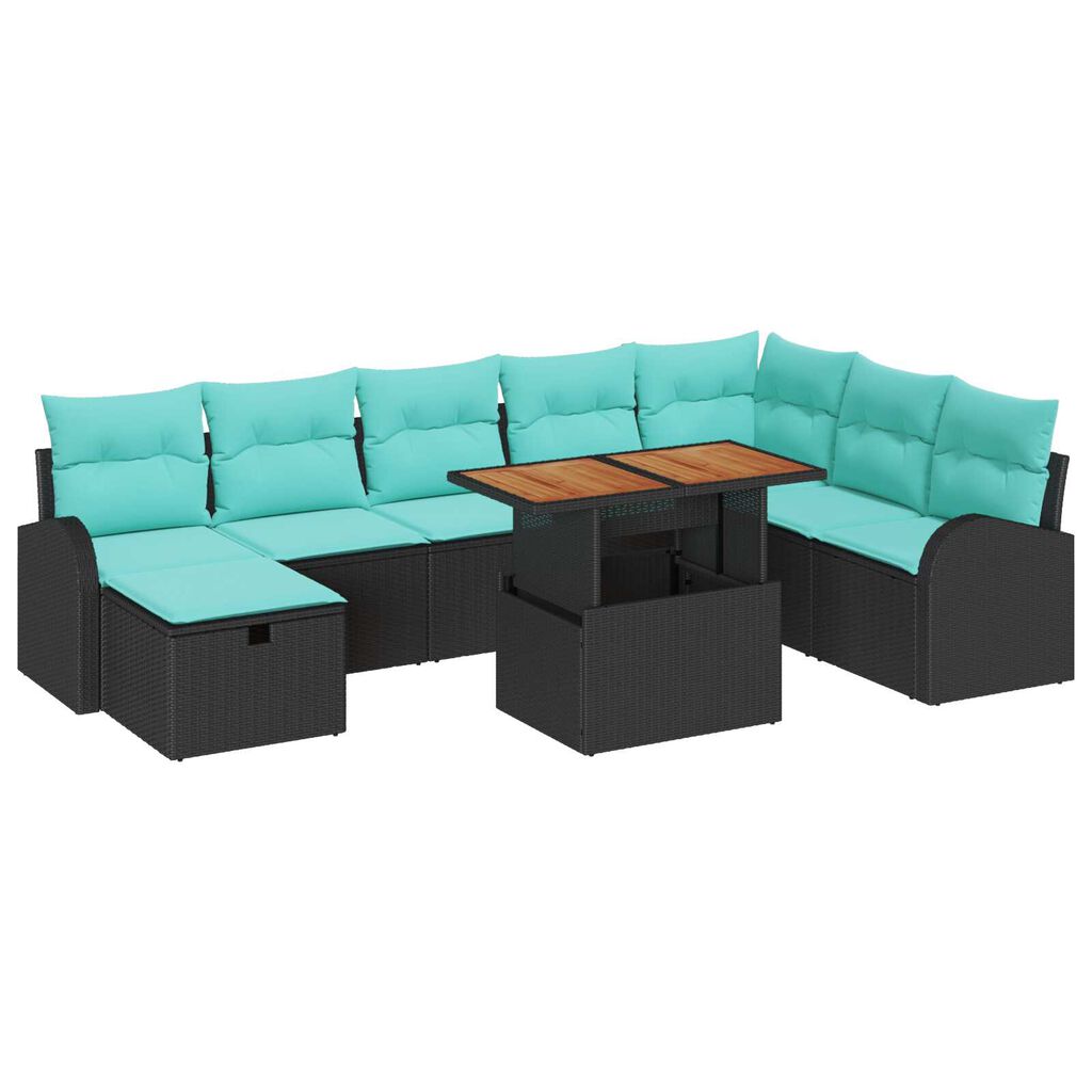 vidaXL 9 Piece Garden Sofa Set with Cushions Black Poly Rattan