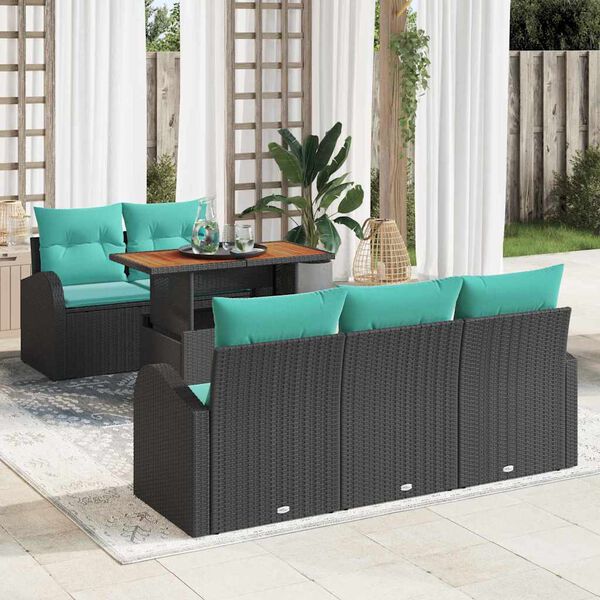 vidaXL Garden Sofa Set with Storage 6 pcs Black Poly rattan