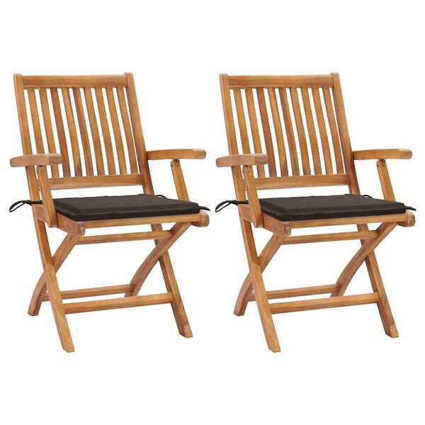 vidaXL Garden Chairs 2 pcs with Taupe Cushions Solid Teak Wood
