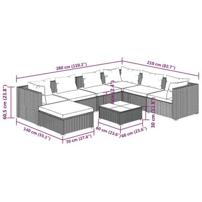 vidaXL 8 Piece Garden Lounge Set with Cushions Poly Rattan Brown
