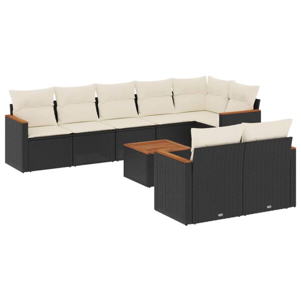 vidaXL 9 Piece Garden Sofa Set with Cushions Black Poly Rattan