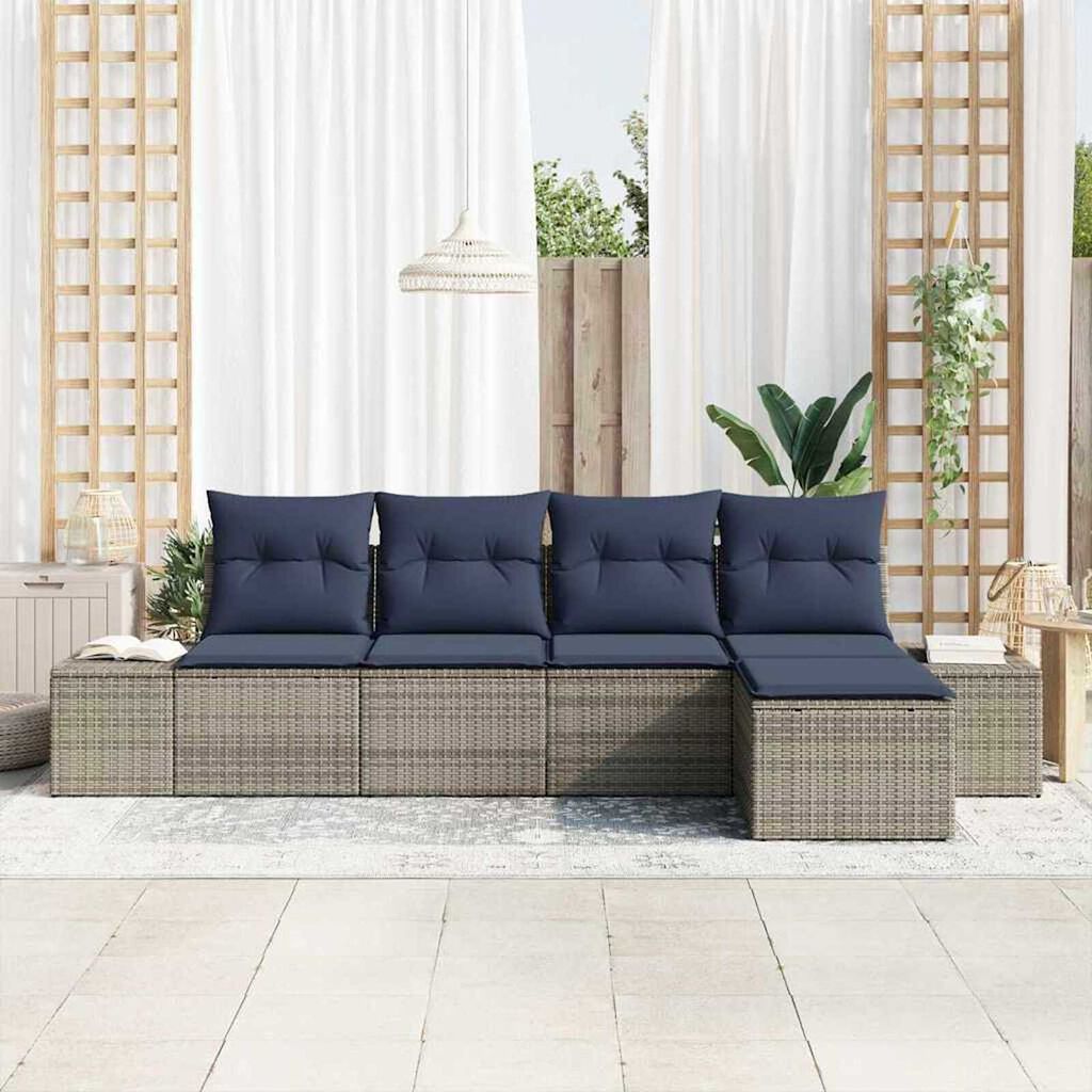 vidaXL Garden Sofa Set 5 pcs Grey Poly rattan