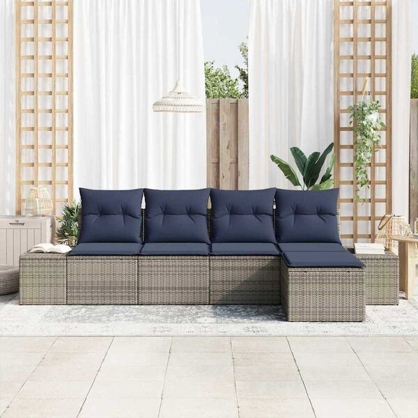 vidaXL Garden Sofa Set 5 pcs Grey Poly rattan