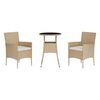 vidaXL 3 Piece Garden Bistro Set with Cushions Beige Poly Rattan