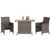 vidaXL 3 Piece Bistro Set with Cushions Grey Poly Rattan