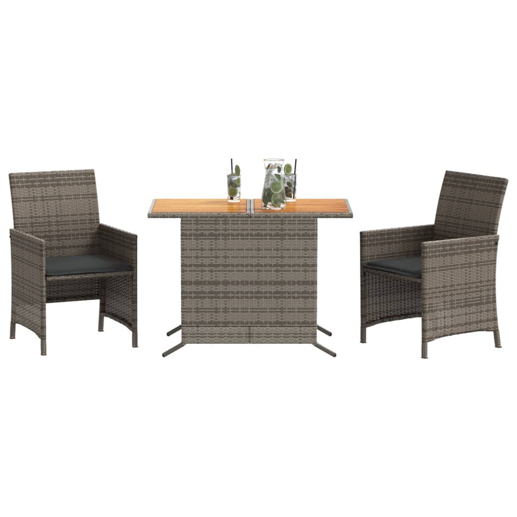 vidaXL 3 Piece Bistro Set with Cushions Grey Poly Rattan