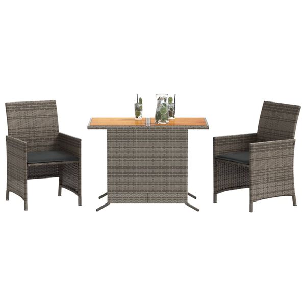vidaXL 3 Piece Bistro Set with Cushions Grey Poly Rattan
