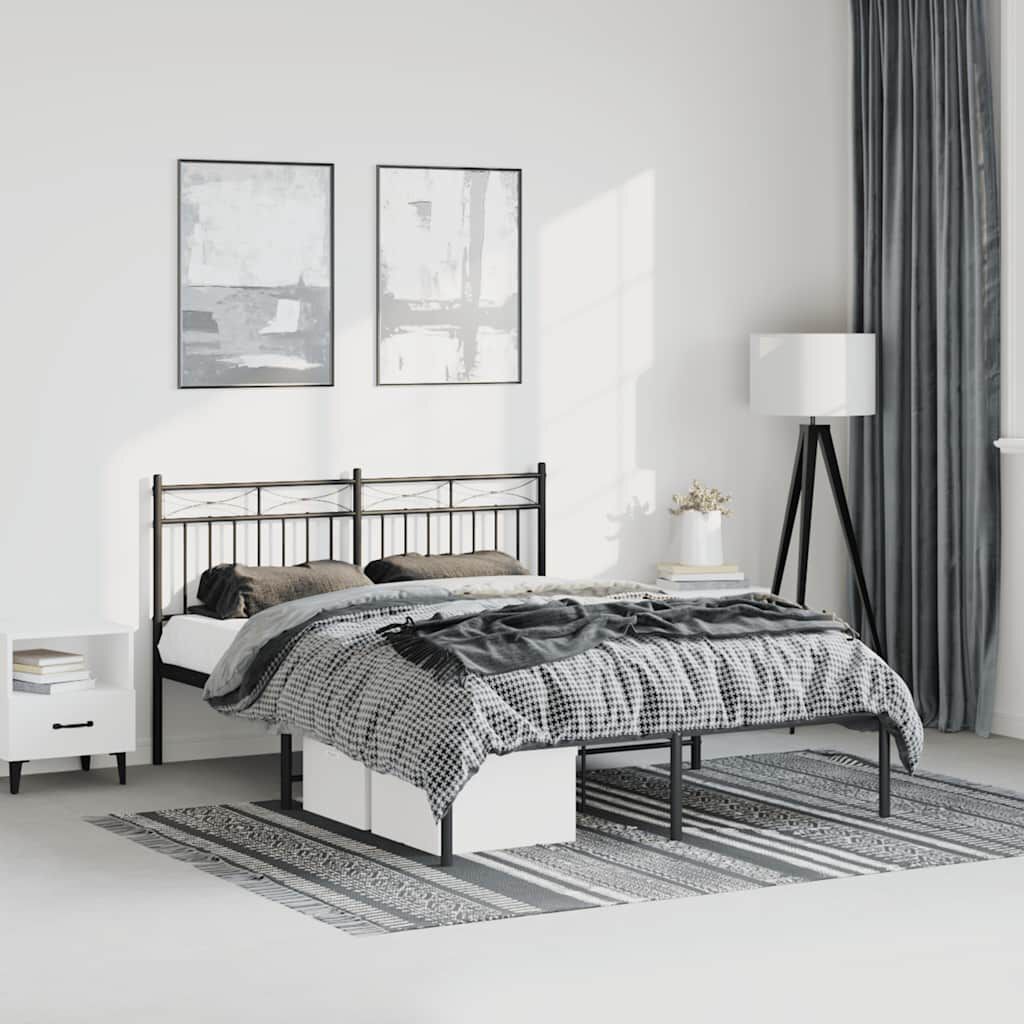 vidaXL Metal Bed Frame without Mattress with Headboard Black 150x200cm