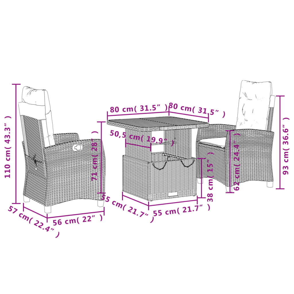 vidaXL 2 Piece Garden Dining Set with Cushions Black Poly Rattan