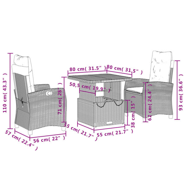 vidaXL 2 Piece Garden Dining Set with Cushions Black Poly Rattan
