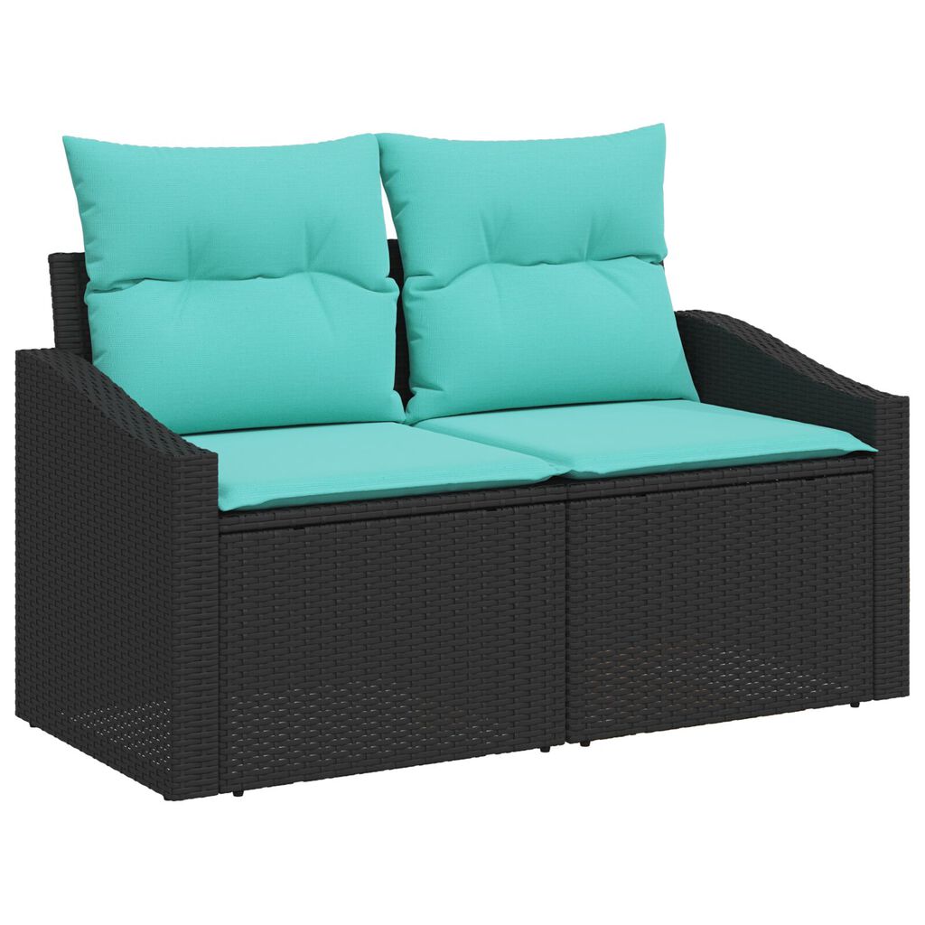 vidaXL 8 Piece Garden Sofa Set with Cushions Black Poly Rattan Acacia