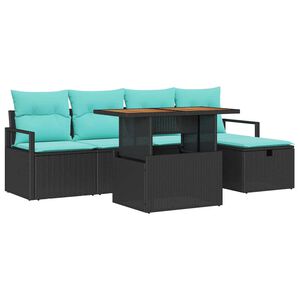 vidaXL Garden Sofa Set Height-Adjustable 6 pcs Black Poly Rattan