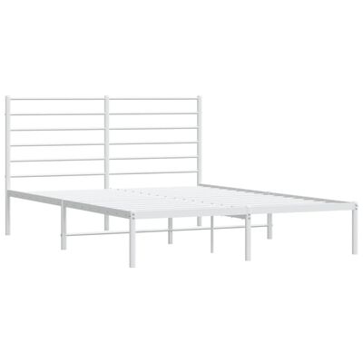 vidaXL Metal Bed Frame without Mattress with Headboard White 150x200cm