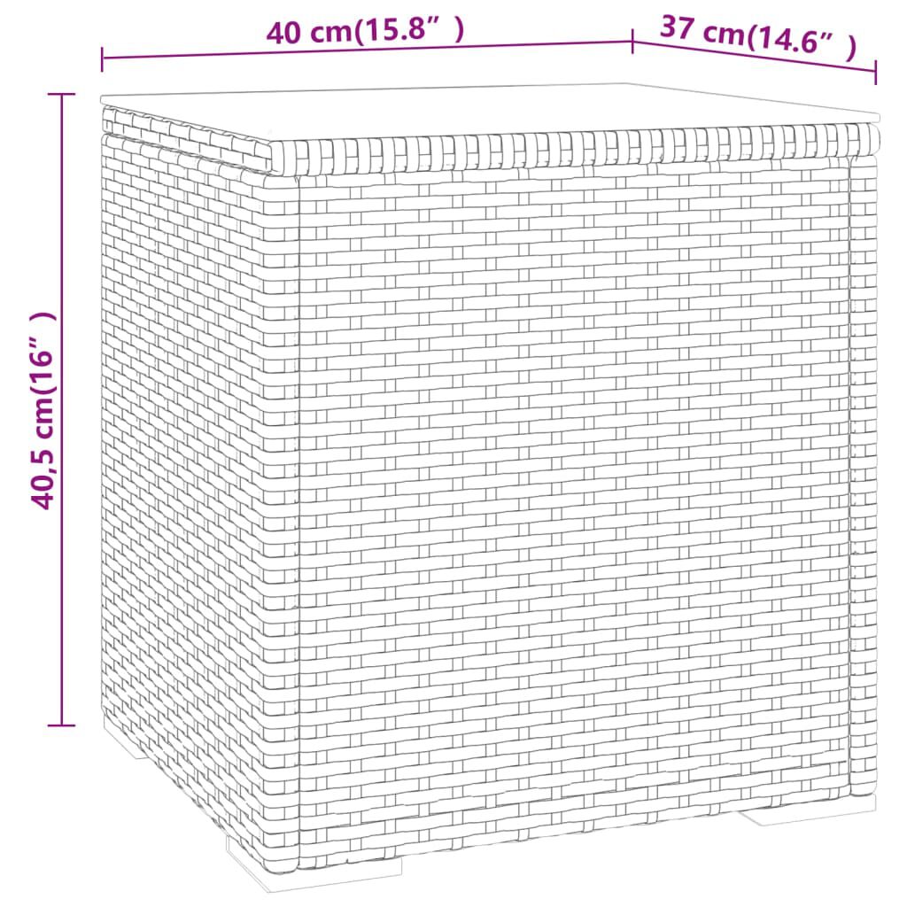 vidaXL Side Table Grey 40x37x40.5 cm Poly Rattan and Tempered Glass