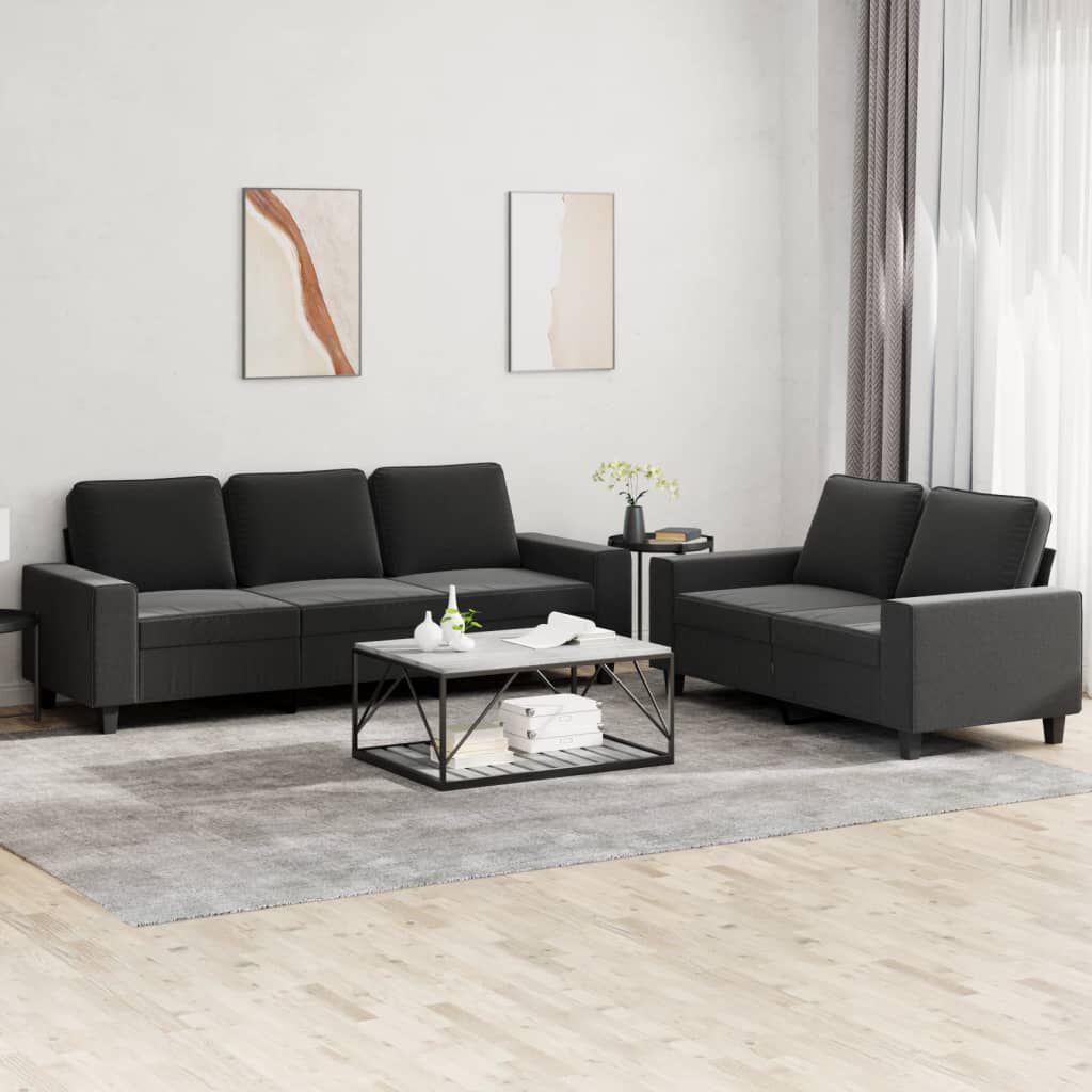 vidaXL 2 Piece Sofa Set Black Fabric