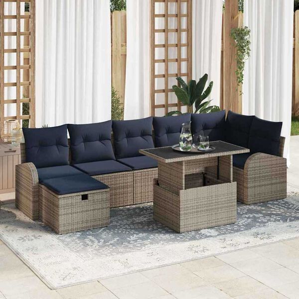 vidaXL Garden Sofa Set with Cushion 8 pcs Grey Poly rattan