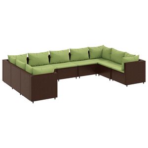 vidaXL 9 Piece Garden Lounge Set with Cushions Brown Poly Rattan