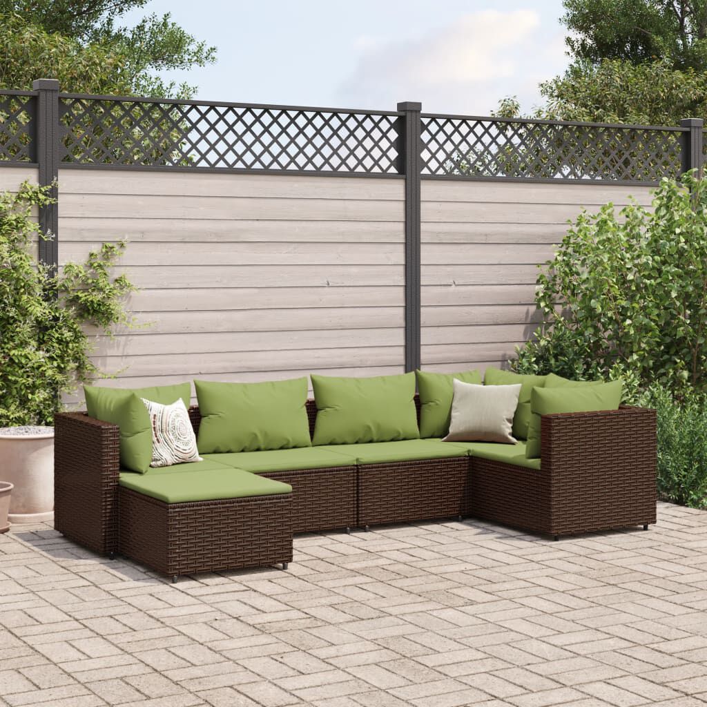 vidaXL 6 Piece Garden Lounge Set with Cushions Brown Poly Rattan