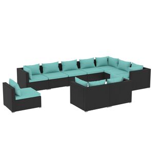 vidaXL 10 Piece Garden Lounge Set with Cushions Poly Rattan Black