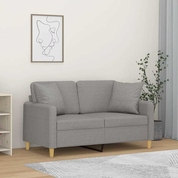 vidaXL 2-Seater Sofa with Pillows&Cushions Light Grey 120 cm Fabric