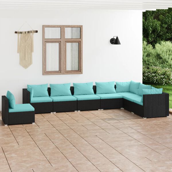 vidaXL 8 Piece Garden Lounge Set with Cushions Poly Rattan Black