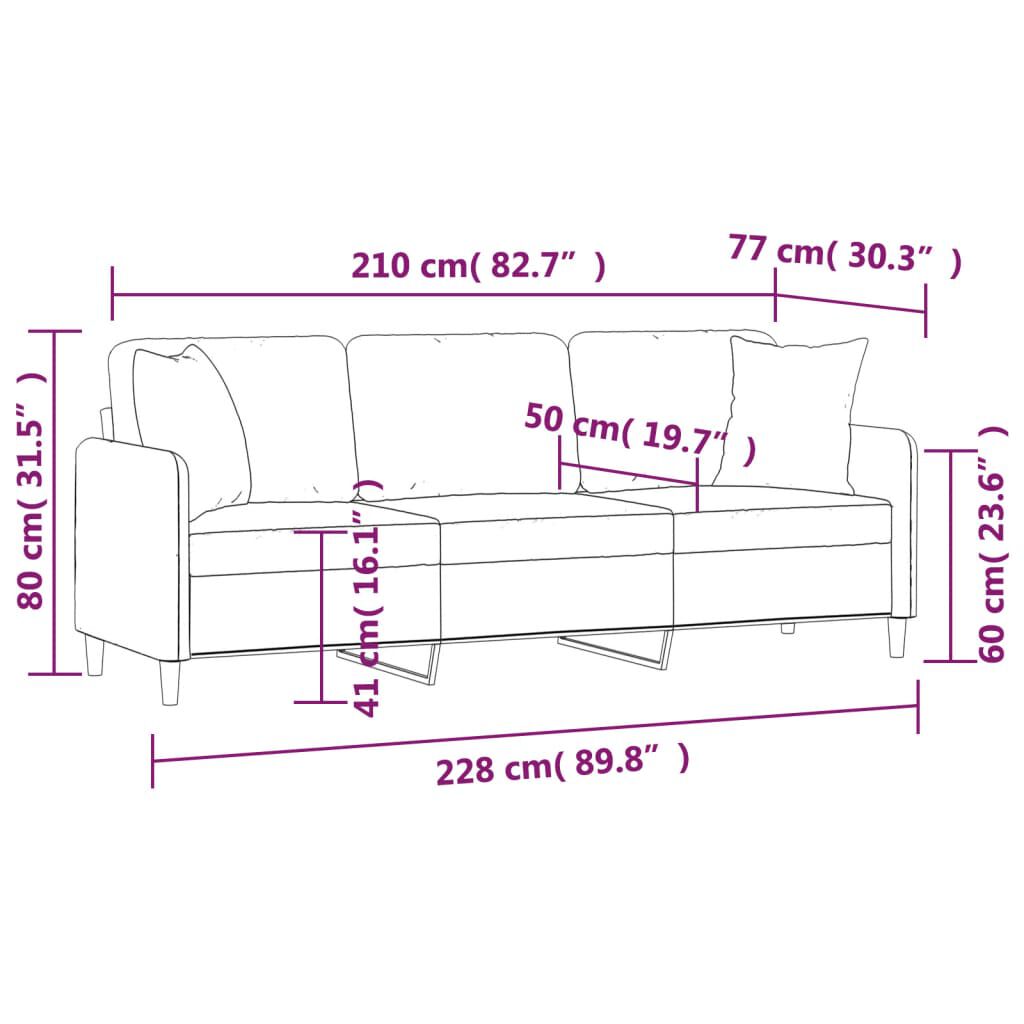 vidaXL 3-Seater Sofa with Pillows&Cushions Light Grey 210 cm Fabric