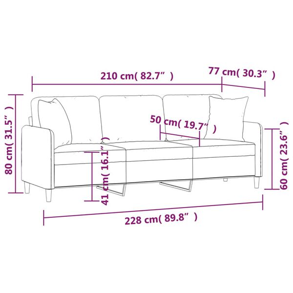 vidaXL 3-Seater Sofa with Pillows&Cushions Light Grey 210 cm Fabric