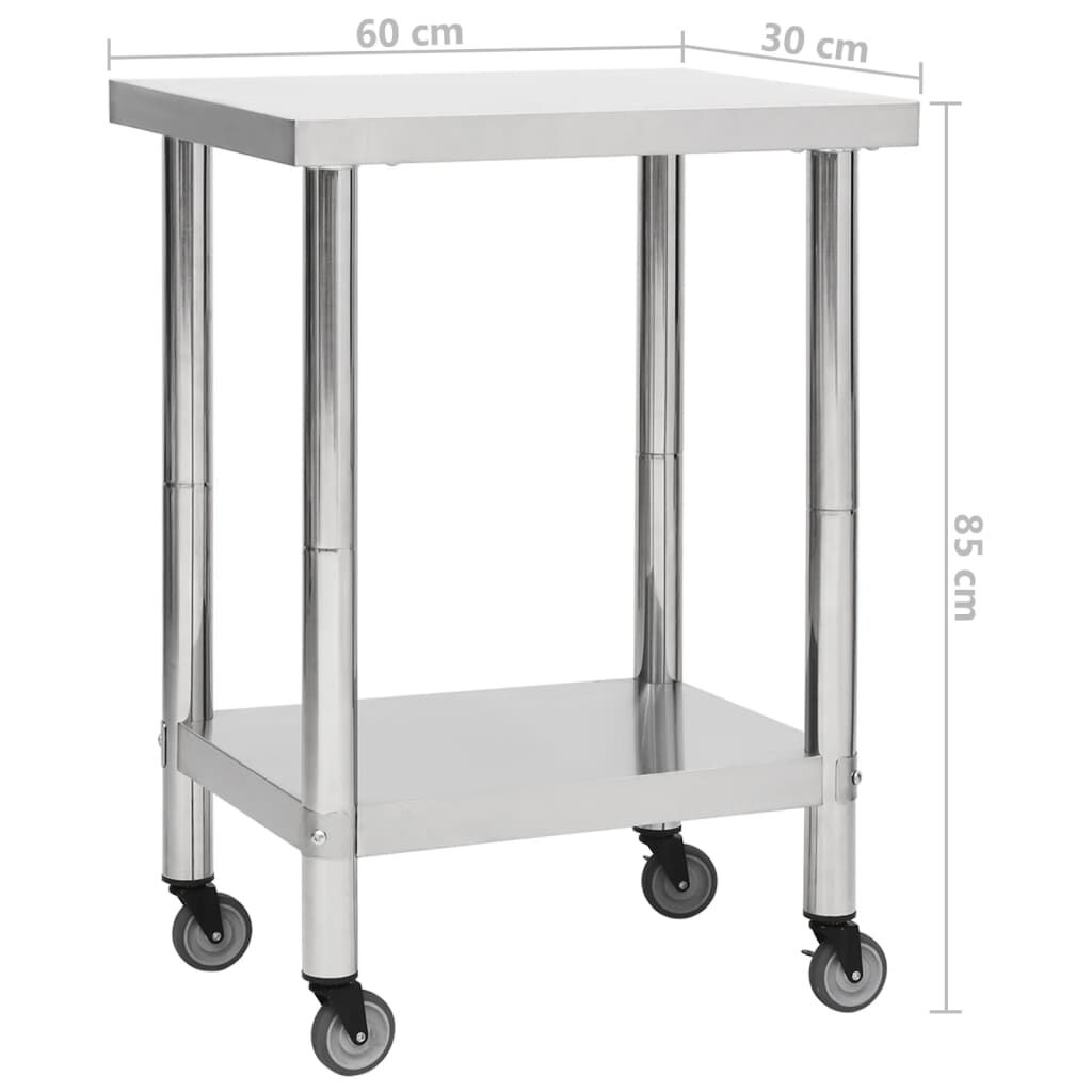 vidaXL Kitchen Work Table with Wheels 60x30x85 cm Stainless Steel