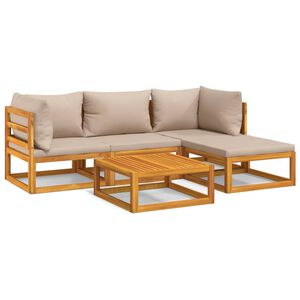 vidaXL 5 Piece Garden Lounge Set with Taupe Cushions Solid Wood