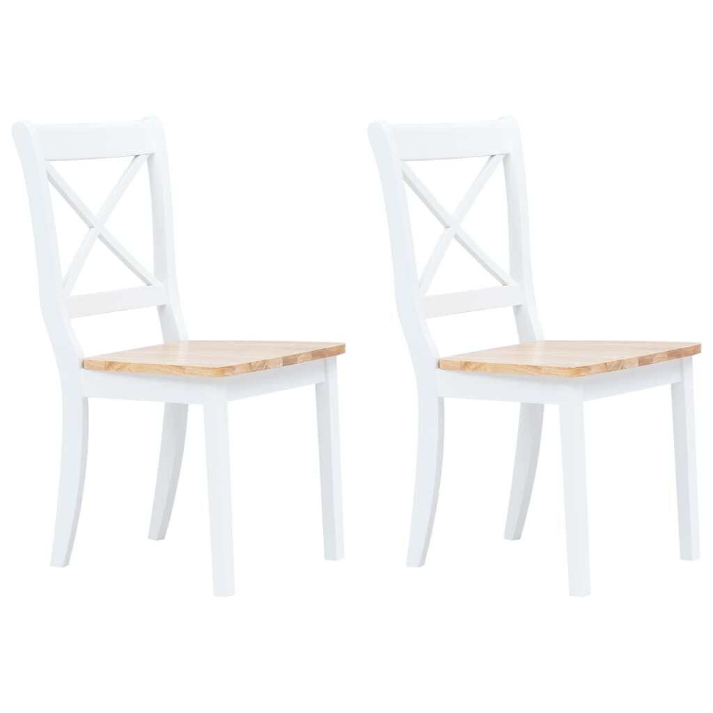 vidaXL Dining Chairs 2 pcs White and Light Wood Solid Rubber Wood
