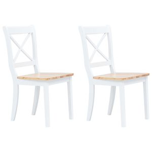 vidaXL Dining Chairs 2 pcs White and Light Wood Solid Rubber Wood